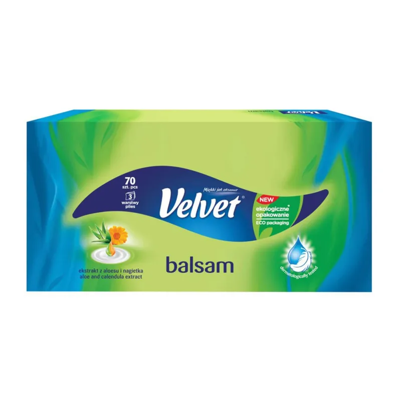 Velvet Balsam, țesuturi cu 3 straturi cu aloe vera și extract de calendula, 70 bucăți — preț și oferte