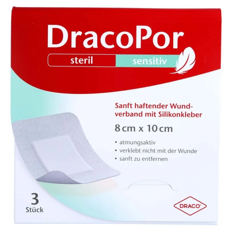 Dracopor Sensitiv 8x10 cm, steril, cu silicon, 3 buc. — preț și oferte