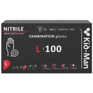 Manusi din nitril nepudrate de unica folosinta negre, marimea L, 100 bucati, Kid-Man