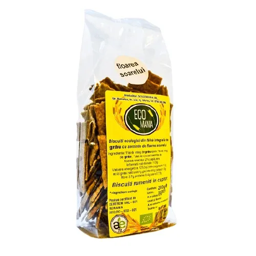 Biscuiti integrali cu seminte de floarea soarelui, 200 g, Ecomania — preț și oferte