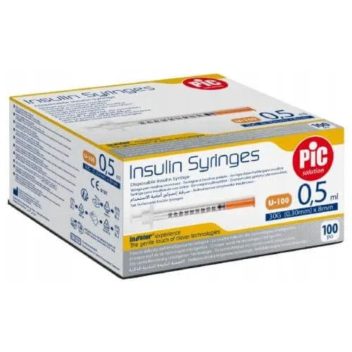 PIC Seringi de insulină Seringă de insulină de unică folosință 0,5 ml G30 0,30 mm x 8 mm, 100 buc. Sirowa — preț și oferte