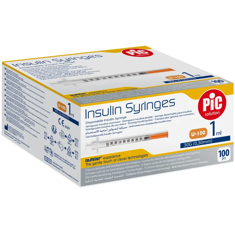 Seringi de insulină Pic Solution, seringă de insulină de 1 ml cu ac 30G (0,30 mm) x 12,7 mm, 100 bucăți Sirowa — preț și oferte