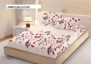 Husa de pat FINET + 2 fețe de perna crem flori futuri 200x160 cm, Ralex | 1 buc