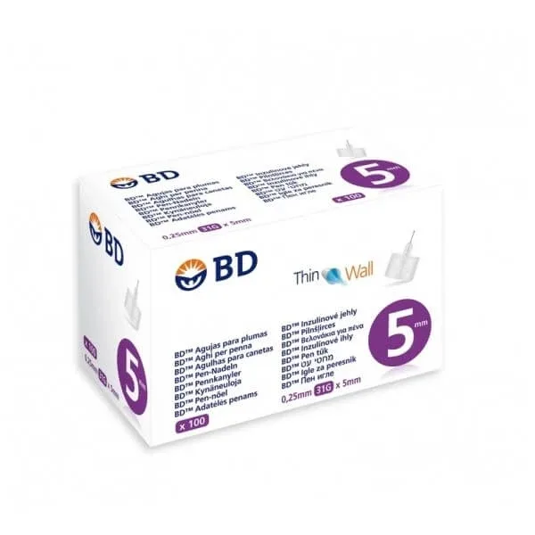 Ace sterile cu perete subțire BD pentru stilouri de insulină 31G 0,25 x 5mm 100 buc. — preț și oferte