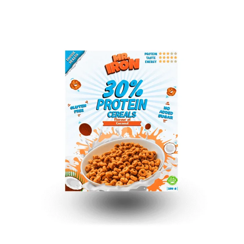 Cereale proteice cu cocos, vegane, fara zahar si fara gluten, 250 g, Mister Iron — preț și oferte