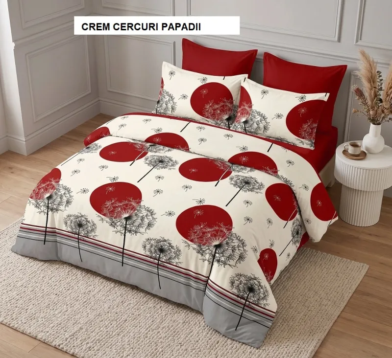 Lenjerie pat cu husa FINET (6 piese) crem cercuri papadii 180x200 cm, Ralex | 1 buc RALEX INFINITY — preț și oferte