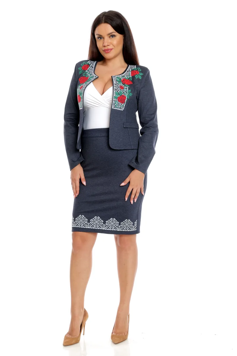 Costum dama DI22COS18D denim/broderie florala, Dress to Impress | marimea 36 DRESS TO IMPRESS INFINITY — preț și oferte
