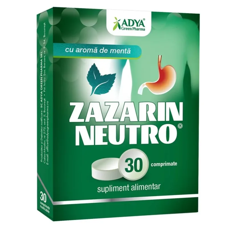 Supliment alimentar pentru arsuri gastrice Zazarin Neutro Menta , 30 comprimate, Adya Green Pharma — preț și oferte