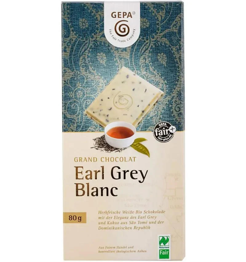 Ciocolata alba cu ceai negru si ulei de bergamota, 80g, Gepa — preț și oferte