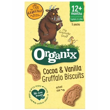BISCUITI ECOLOGICI BIO CU CACAO SI VANILIE GRUFFALO 12+LUNI 5X20G 666216 Organix — preț și oferte