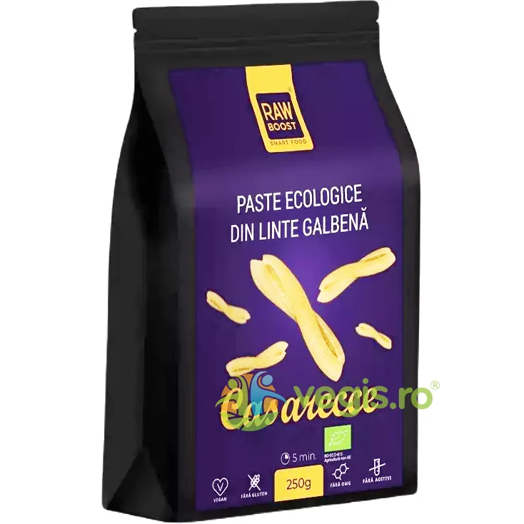 Paste Casarecce din Linte Galbena fara Gluten Ecologice/Bio 250g RAWBOOST — preț și oferte