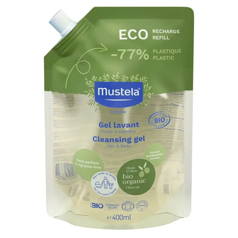 Mustela Eco Refill Bio Gel de curățare pentru corp și păr de la naștere 400 ml — preț și oferte