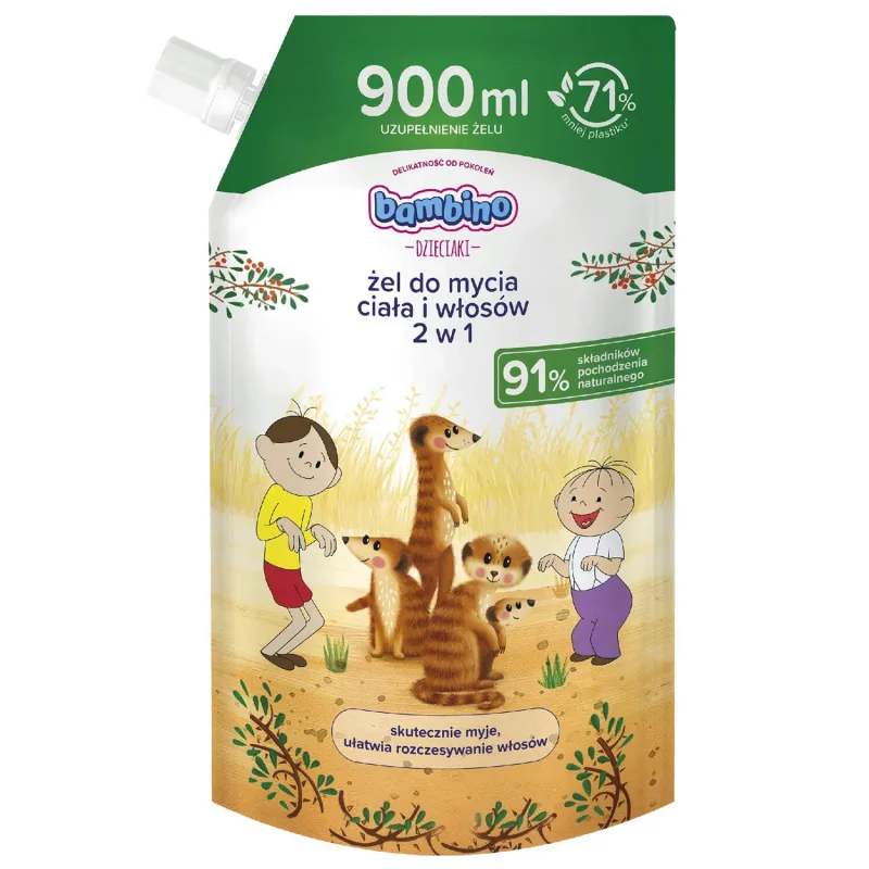 Bambino Kids, gel de spălare pentru corp și păr 2 în 1, Surykats, stoc, 900 ml — preț și oferte