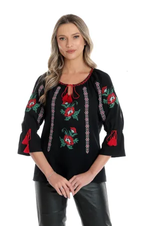 Ie broderie dama DP25IE87 negru/rosu maci, Dress to Impress | marimea 36/38