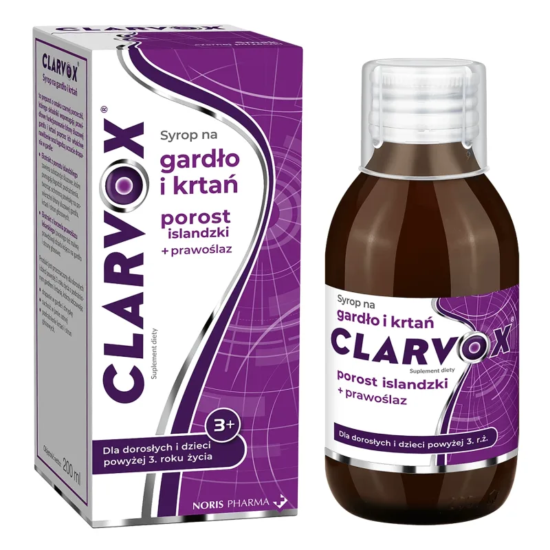 Clarvox Sirop pentru gât și laringe pentru adulți și copii de la vârsta de 3 ani, lichen + angelică, 200 ml — preț și oferte
