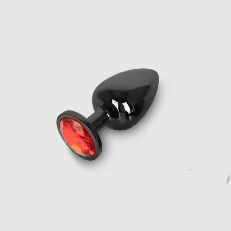 Anal Collection Butt Plug metalic mare cu bijuterie rotundă - negru/roșu — preț și oferte