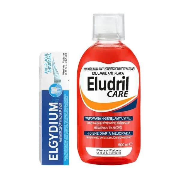 Set Eludril Care, lichid de igienă orală zilnică, 500 ml + Elgydium Anti Plaque, pastă de dinți, 75 ml — preț și oferte