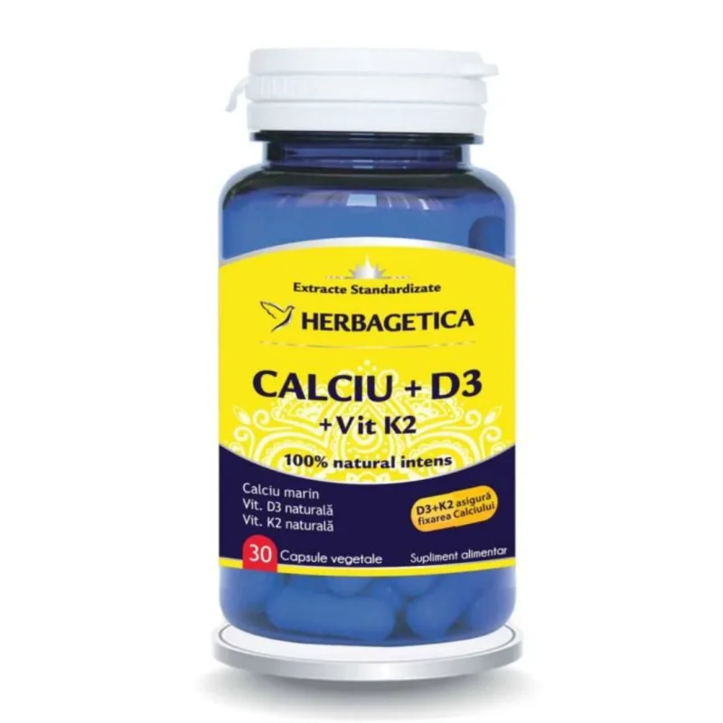 Calciu + D3 + Vitamina K2, 30 capsule, Herbagetica — preț și oferte
