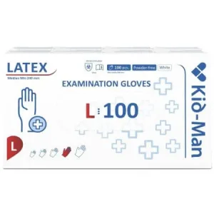 Manusi din latex de unica folosinta albe, marimea L, 100 bucati, Kid-Man