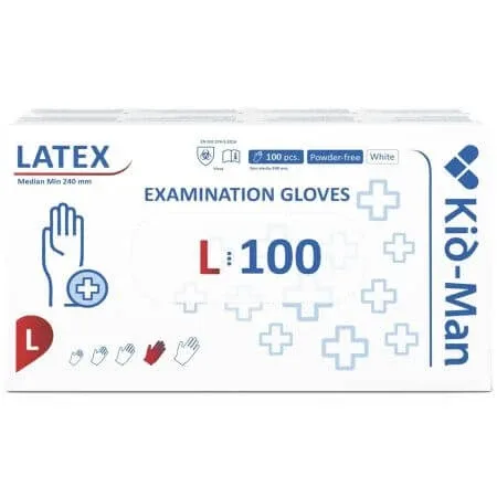 Manusi din latex de unica folosinta albe, marimea L, 100 bucati, Kid-Man — preț și oferte