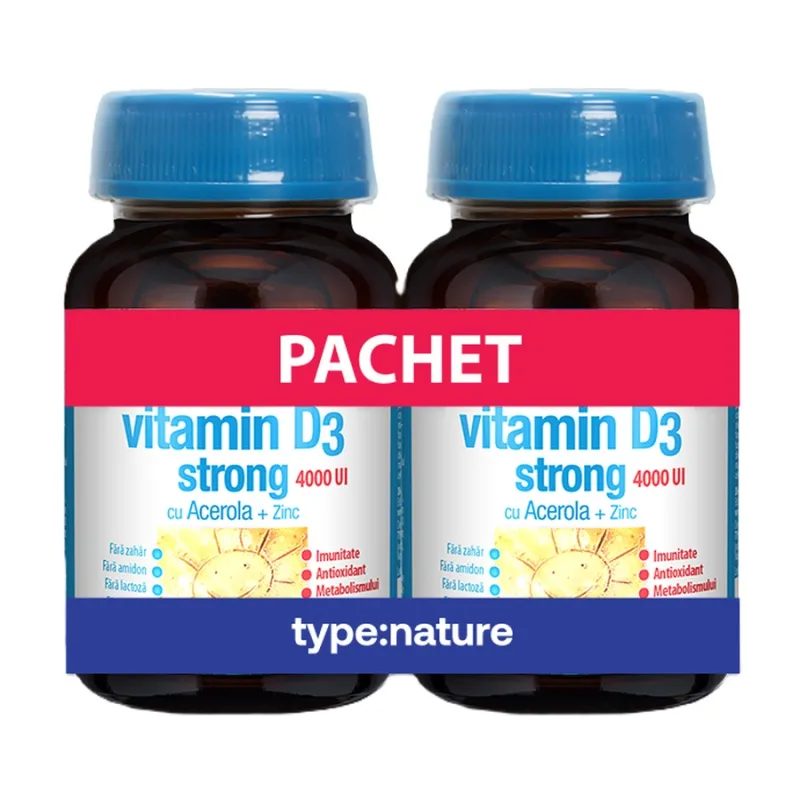 Vitamina D3 Strong 4000 UI cu Zinc și Acerola, 90 + 90 tablete, Naturmil — preț și oferte