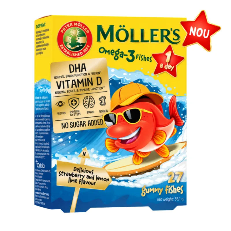 Pestisori gumati cu Omega 3 si aroma capsuni One, 27 jeleuri, Moller's — preț și oferte