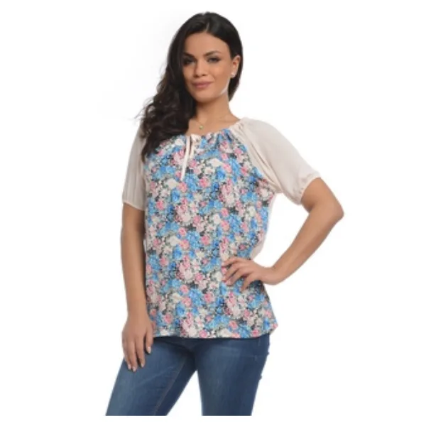Bluza dama ie V107 nude/albastru floral, Eranthe | marimea S ERANTHE INFINITY — preț și oferte