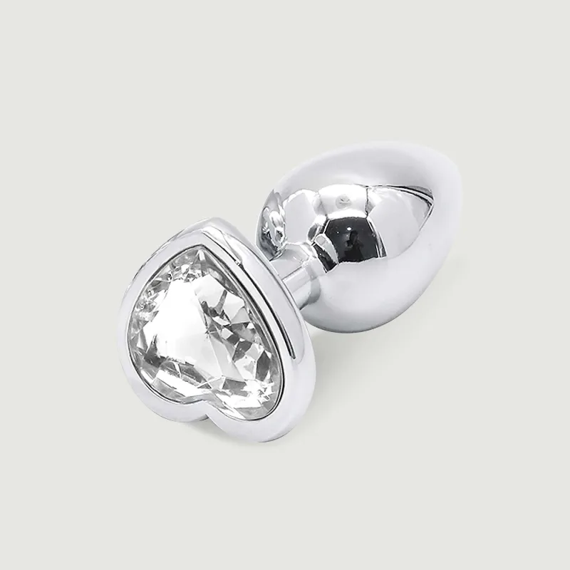Anal Collection Butt Plug metalic mediu cu bijuterie în formă de inimă - argintiu/transparent — preț și oferte