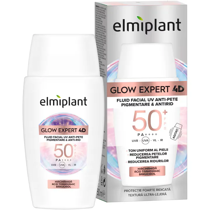 Fluid facial anti-pete pigmentare cu SPF50+ Glow Expert 4D, 50ml, Elmiplant — preț și oferte