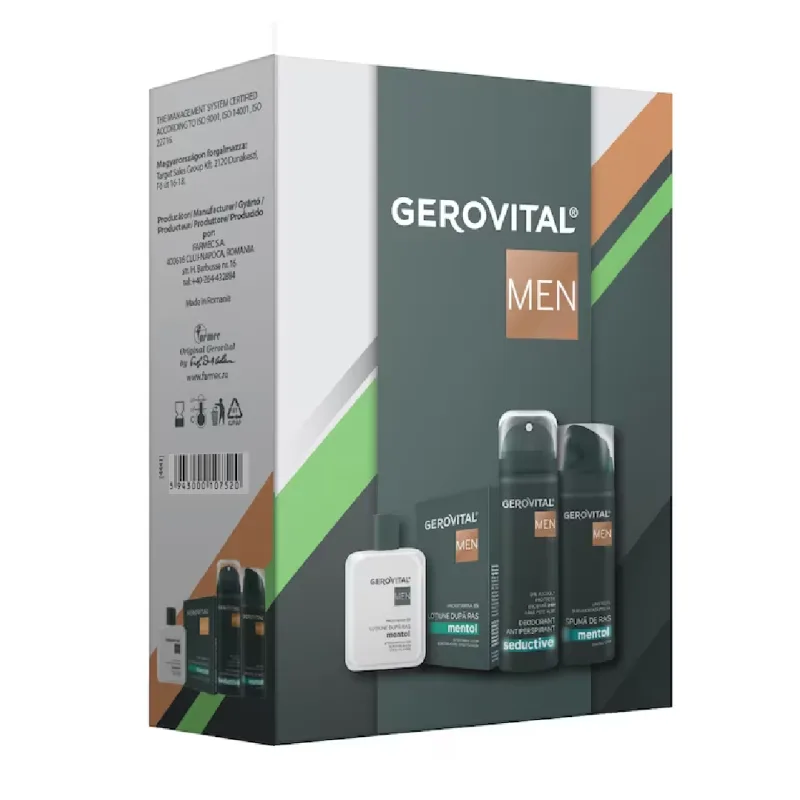 Pachet Gerovital Men Spuma de ras, 200ml + Lotiune dupa ras, 100ml + Deodorant Antiperspirant 150ml, Gerovital — preț și oferte