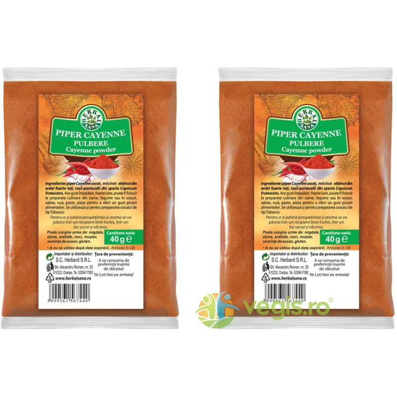 Pachet Piper Cayenne Pulbere 40g+40g Herbavit — preț și oferte