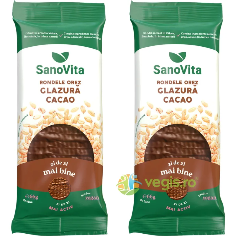Pachet Rondele din Orez cu Glazura de Cacao 66g+66g Sano Vita — preț și oferte