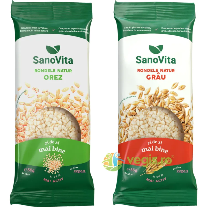 Pachet Rondele Natur din Grau 56g + Rondele Natur din Orez 56g Sano Vita — preț și oferte