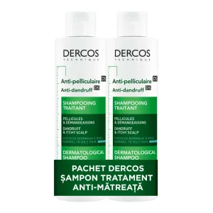 Pachet șampon antimǎtreațǎ pentru păr normal și gras, Dercos, 2 x 200 ml, Vichy 