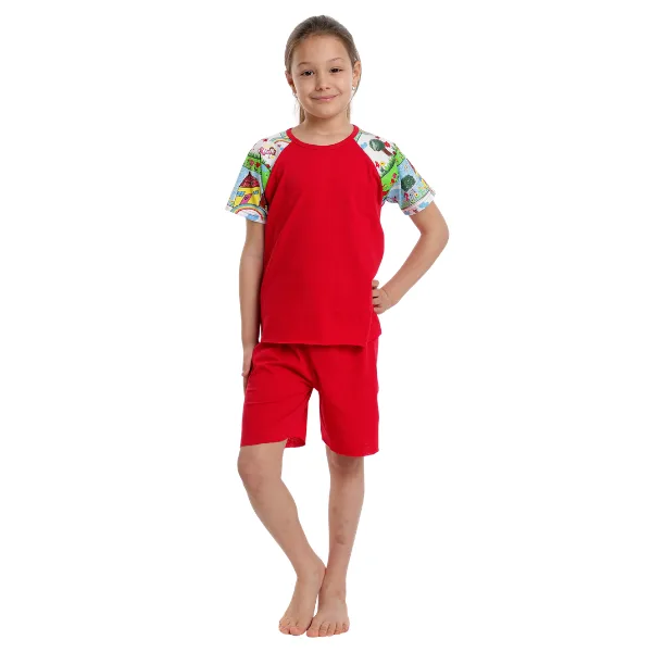 Pijama 3/4 copii AV2332 rosu/imprimeu casute, Andana | marimea 36 (9/10 ani) ANDANA INFINITY — preț și oferte