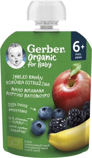Gerber Pungă organică cu mere, banane, afine și mure 100% BIO 6m+ 16 x 90 g