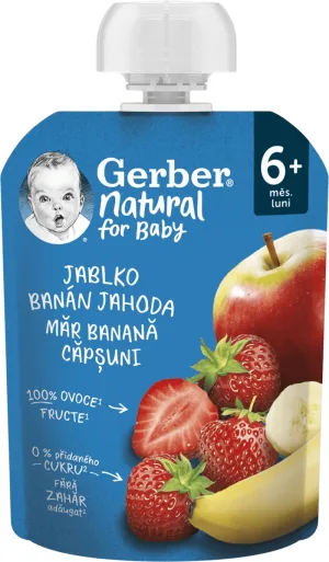 Gerber Pungă naturală mere banane căpșuni 6m+ 90 g