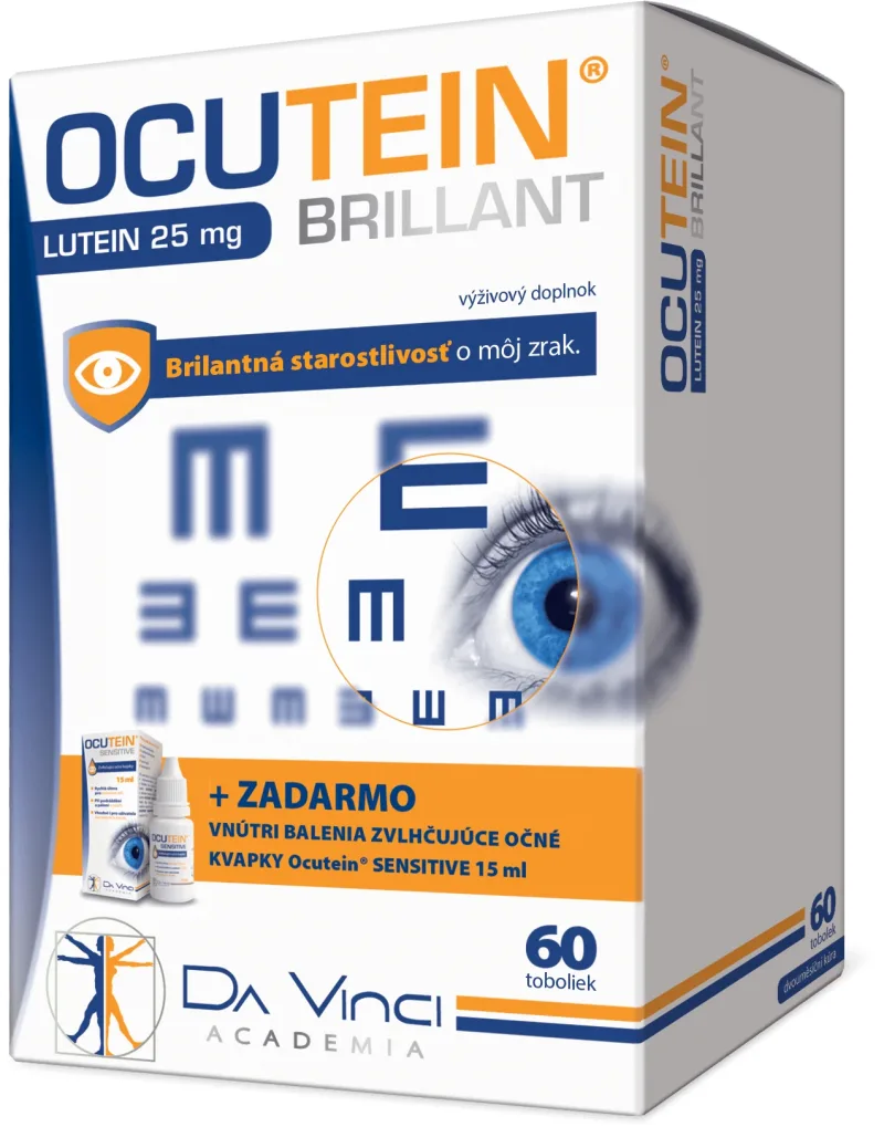 Ocutein BRILLANT Luteină 25 mg - DA VINCI 60 capsule + picături pentru ochi Sensitive 15 ml gratuit — preț și oferte