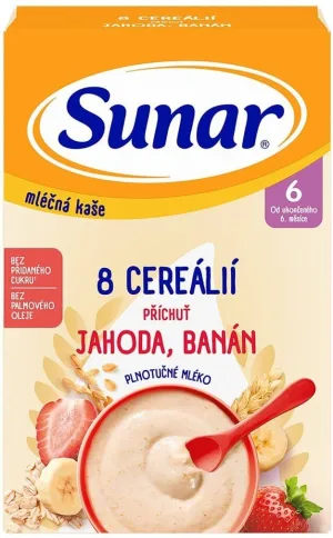 Terci de lapte Sunar cu 8 cereale căpșuni, banane 210 g