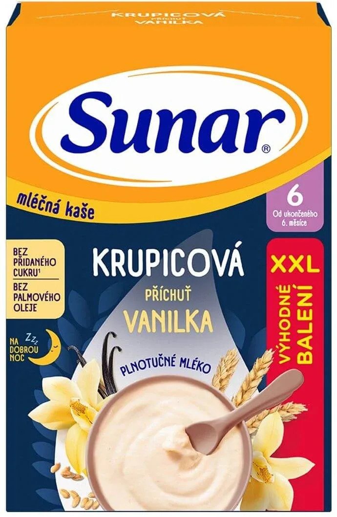 Sunar lapte terci de semolă pentru o noapte bună vanilie XXL 340 g — preț și oferte