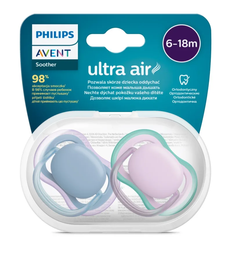 Suzete Ultra Air SCF085/34 pentru 6-18 luni Mov/Bleu, 2 bucati, Philips Avent — preț și oferte