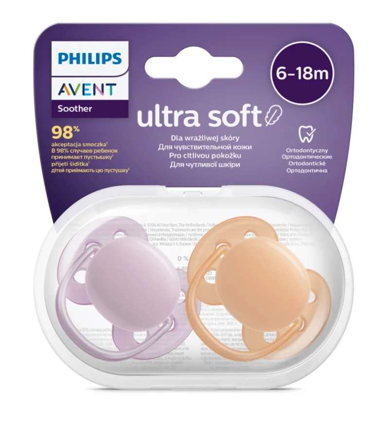 Suzete Ultra Soft SCF091/33 pentru 6-18 luni Roz/Portocaliu, 2 bucati, Philips Avent — preț și oferte