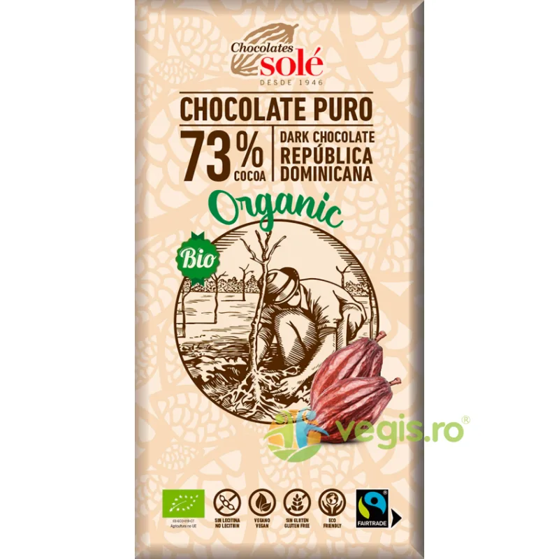 Ciocolata Neagra 73% Cacao fara Gluten Ecologica/Bio 100g CHOCOLATES SOLE — preț și oferte