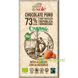 Ciocolata Neagra 73% Cacao cu Migdale fara Gluten Ecologica/Bio 150g