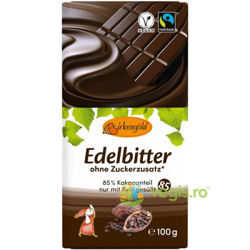 Ciocolata Neagra 85% Cacao Indulcita cu Xylitol fara Zahar 100g BIRKENGOLD — preț și oferte