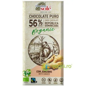 Ciocolata Neagra cu Ghimbir 56% Cacao fara Gluten Ecologica/Bio 100g
