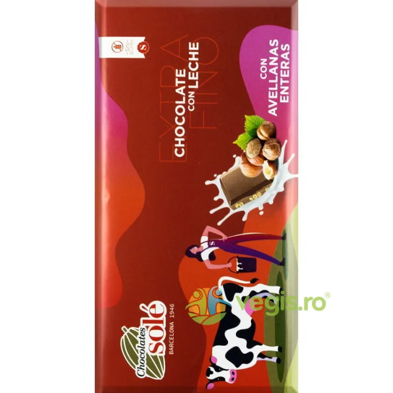 Ciocolata cu Lapte si Alune de Padure 30% Cacao fara Gluten 150g CHOCOLATES SOLE — preț și oferte