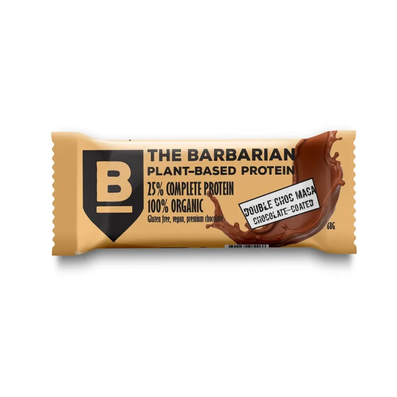 Baton proteic bio invelit in ciocolata dubla si Maca, 68 gr, The Barbarian — preț și oferte