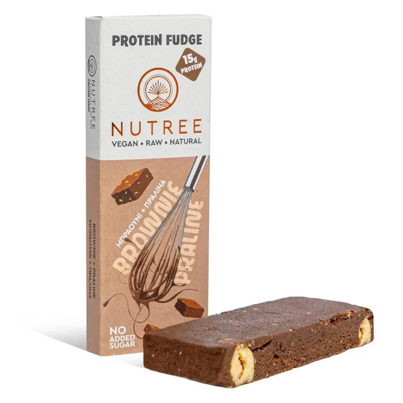 Baton proteic raw vegan Protein Fudge, Brownie Praline, 60 g, Nutree — preț și oferte
