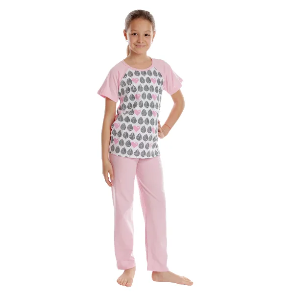 Pijama fete AV2420 roz/imprimeu frunze, Andana | marimea 34 (7/8 ani) ANDANA INFINITY — preț și oferte